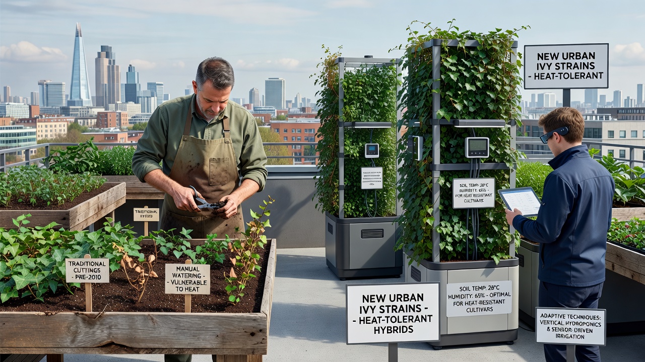 Detailed view of modified propagation benches with shade netting and monitoring equipment